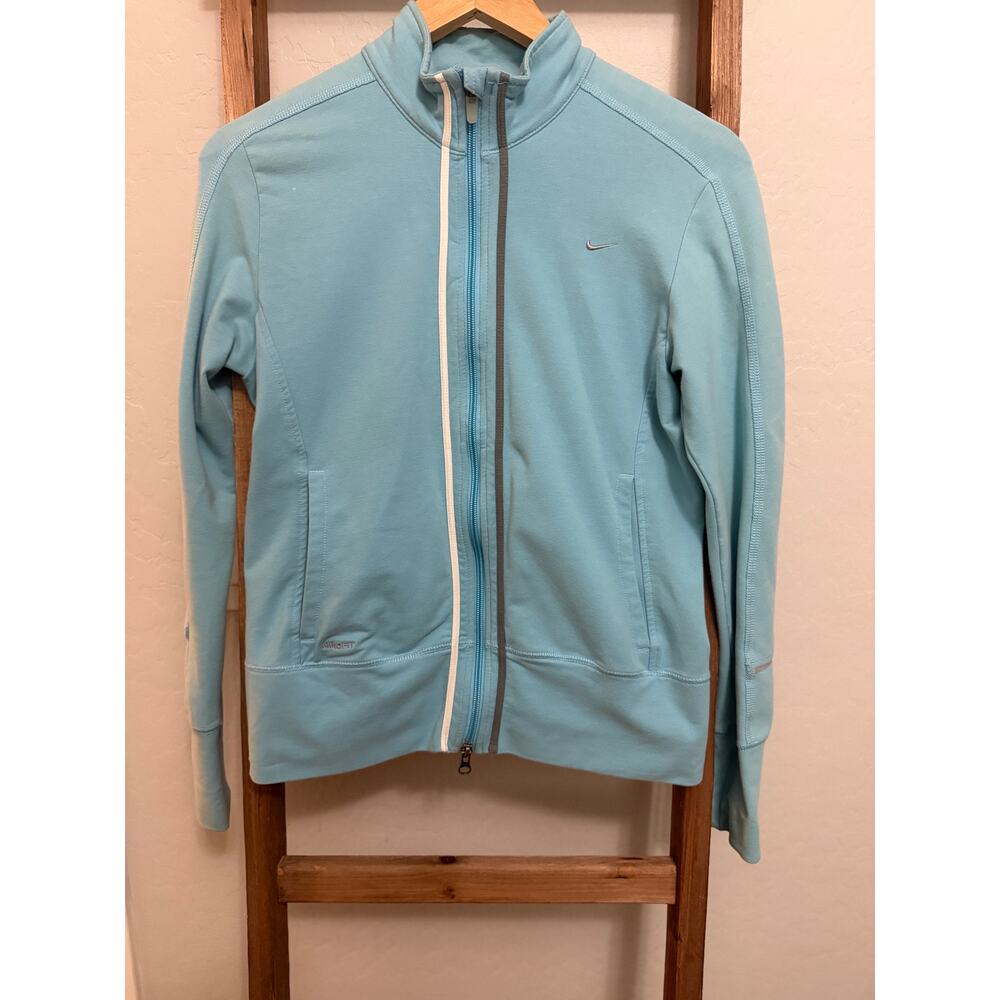Nike women's full-zip athletic Dri-FIT running or training jacket-light blue-Med